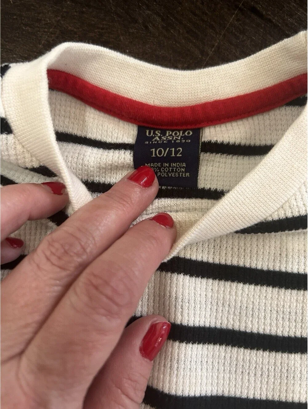 POLO Ralph Lauren Big Boy’s Sz M 10/12 Striped Waffle Knit Tee Shirt Black Cream